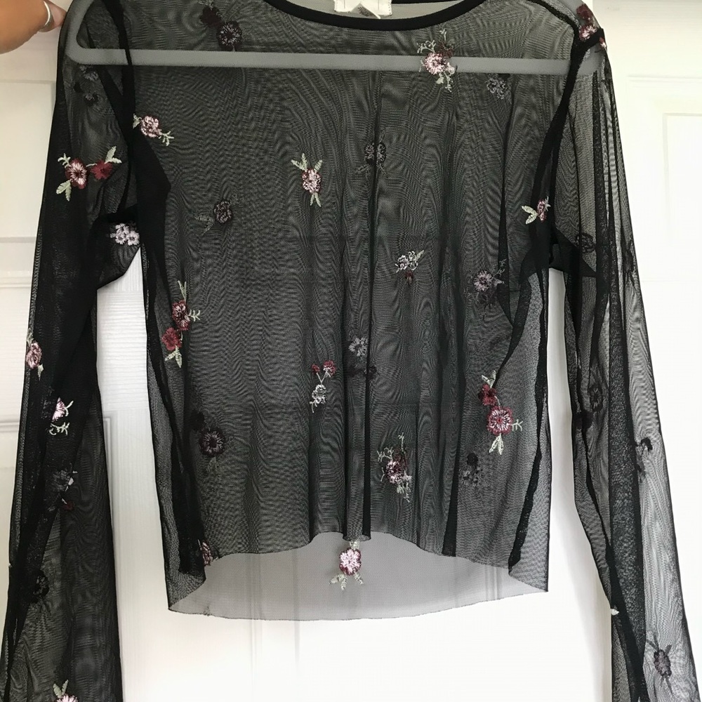 Mesh black floral top
